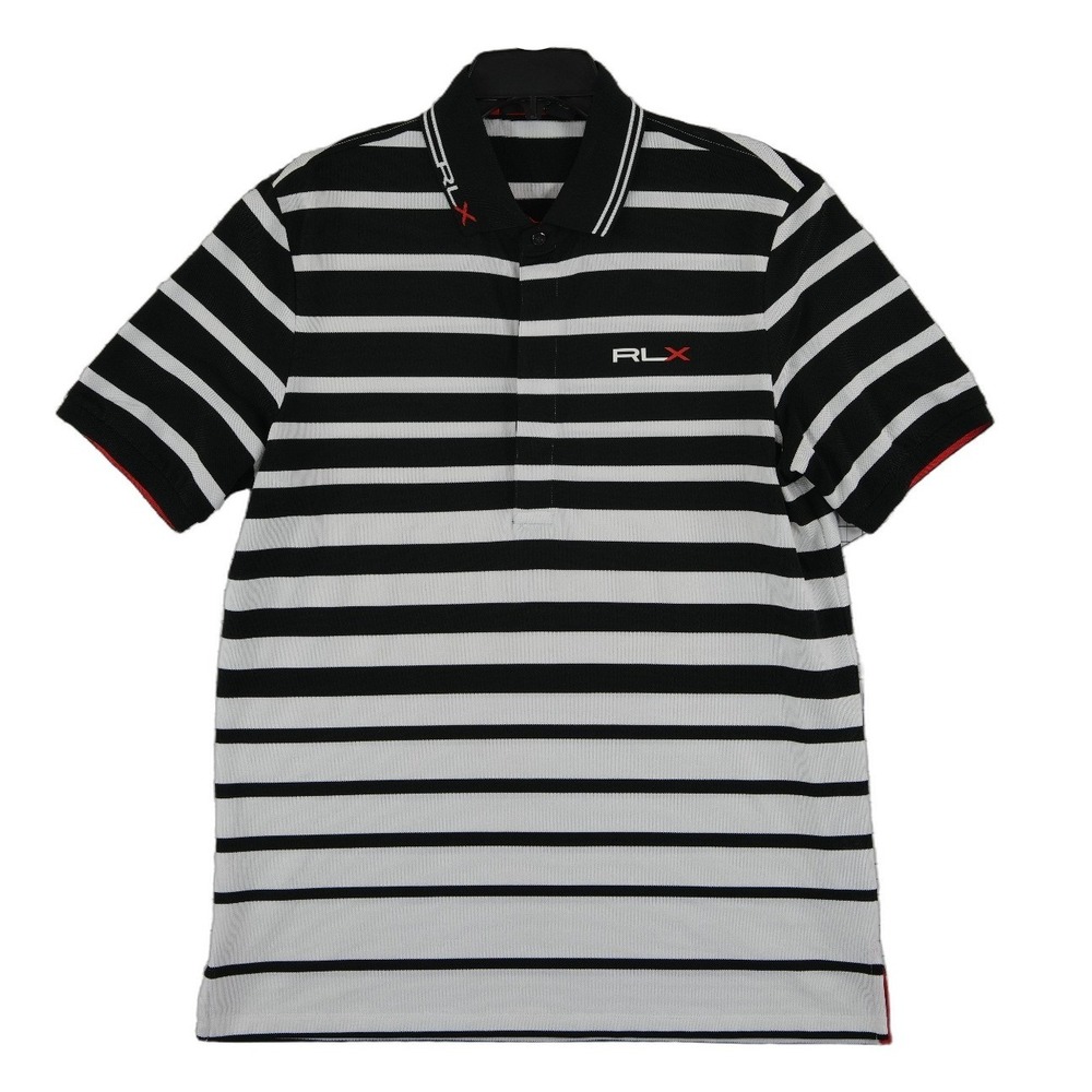 RLX Ralph Lauren Polo Shirt Men's Size Large Black White Striped Performance